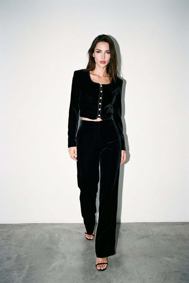 Black Loose Cut Velvet Trousers