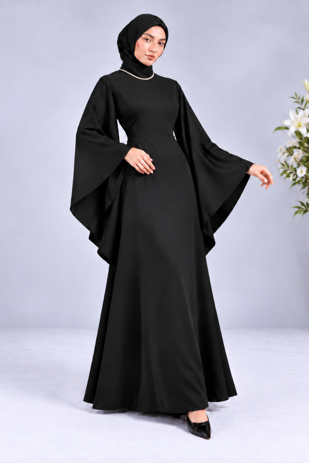 Bat Sleeve Zara Satin Hijab Evening Dress