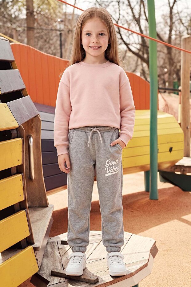 3 Thread Good Vibes Text Printed Girls' Sweatpants