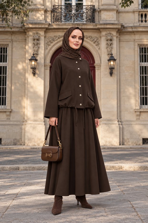 Aurelia Gold Tensel Set - Skirted Suit - Light Brown