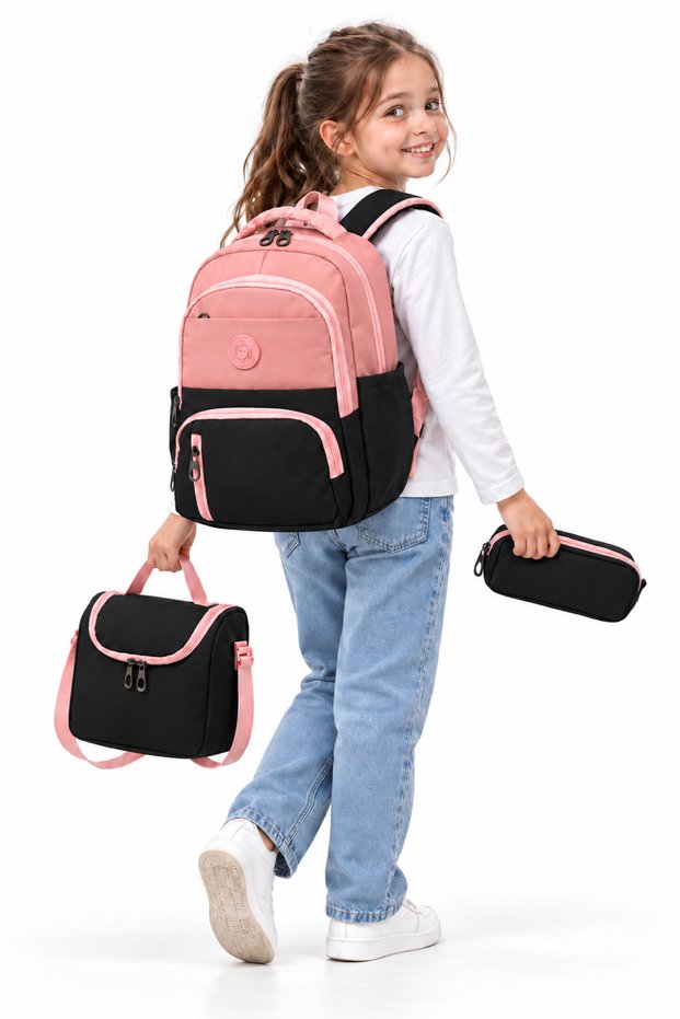 Water Resistant First School Bag Set of 3 Unisex Primary School Bag 8010 Powder-Black