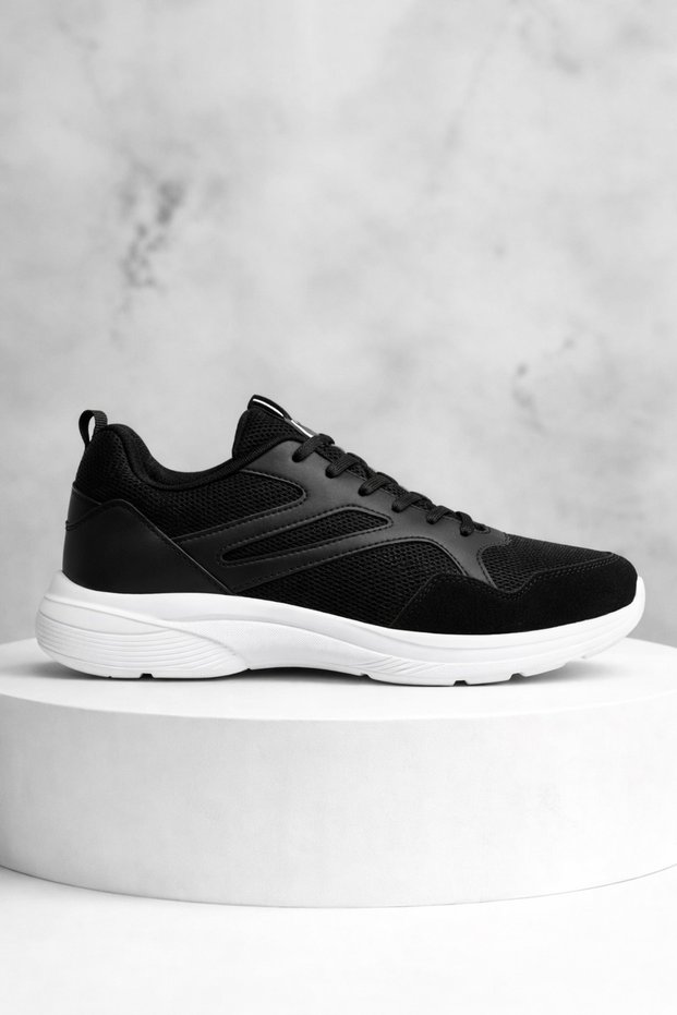 Black and White Breathable Fabric Faylon Sole Lace-Up Sneaker