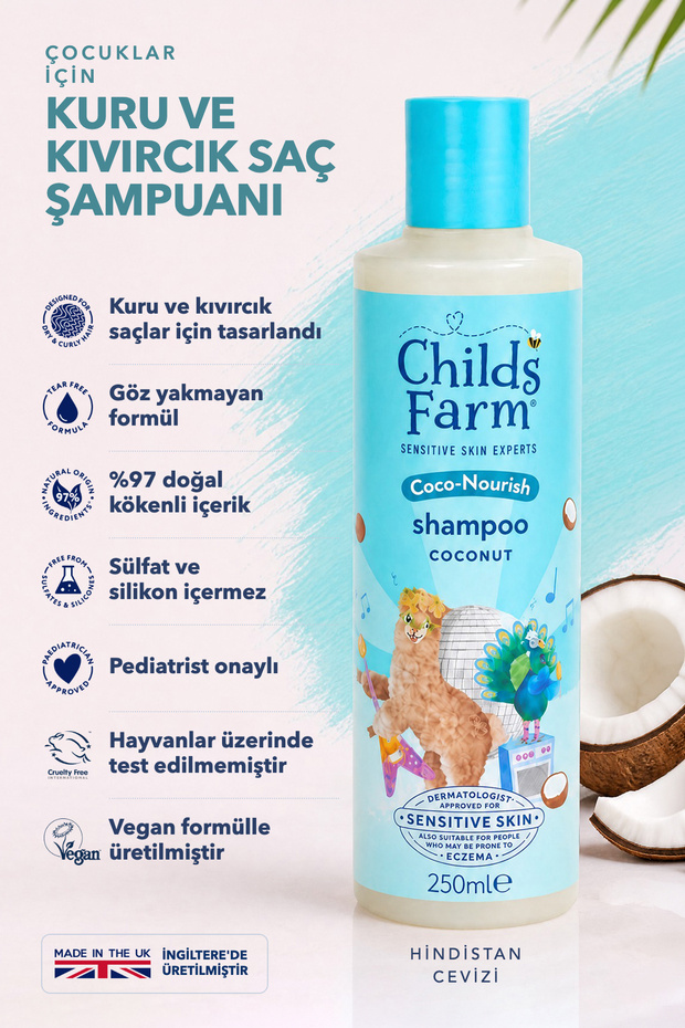Children's Shampoo with Coconut Extract for Dry and Curly Hair 250 ml