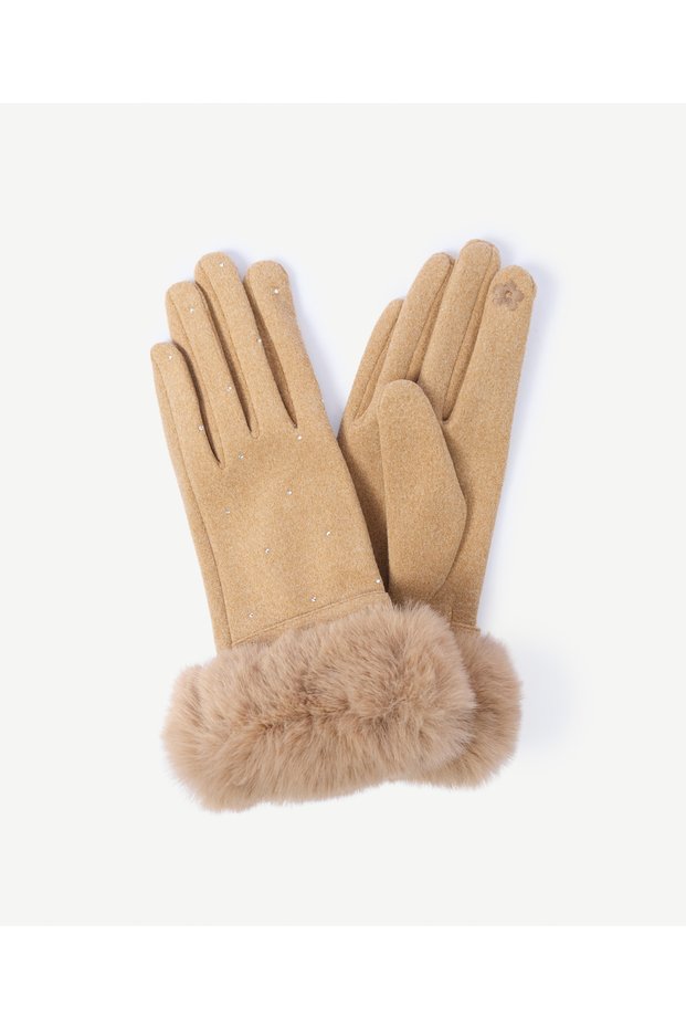 Fur Detailed Fabric Gloves