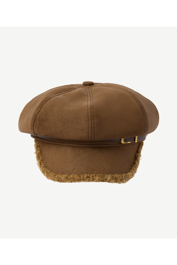 Belt Detailed Suede Textured Cap Hat