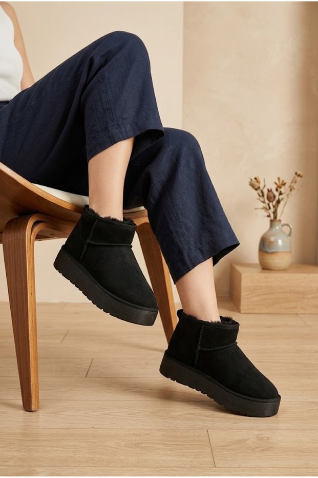 Women's Suede Thick Platform Sole Fur Lined Mini Ankle-Length Warm Winter Boots