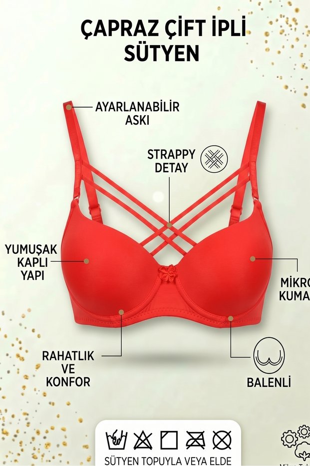 Silicone Supported Micro Cross Double String Bra