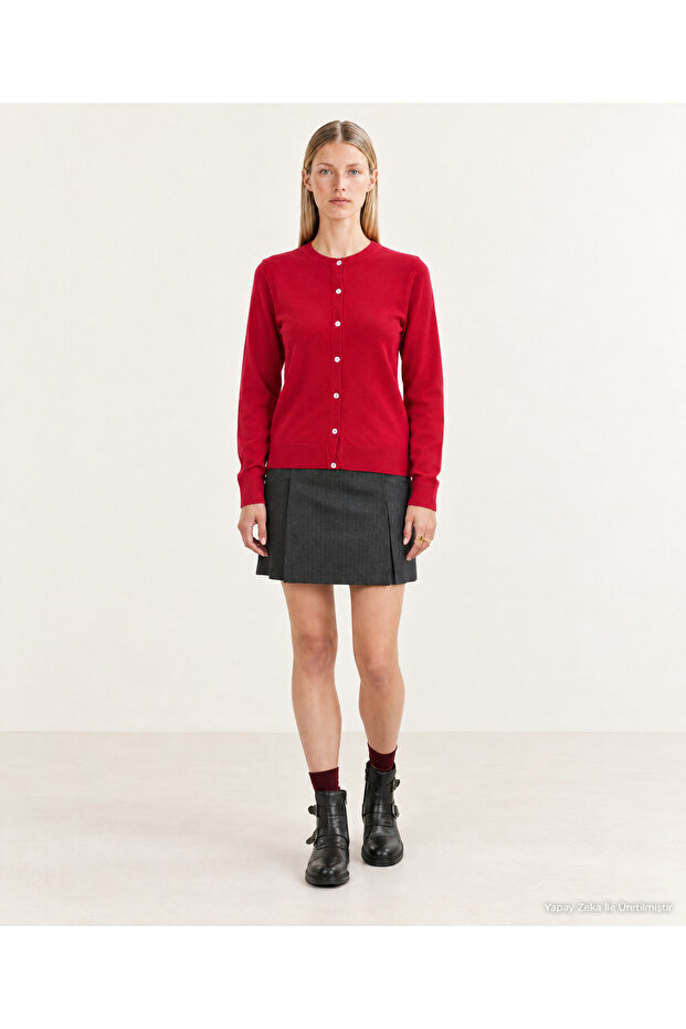 Regular Crew Neck Long Sleeve Cardigan