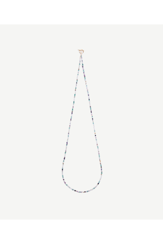 Long Natural Stone Necklace with Closure Detail
