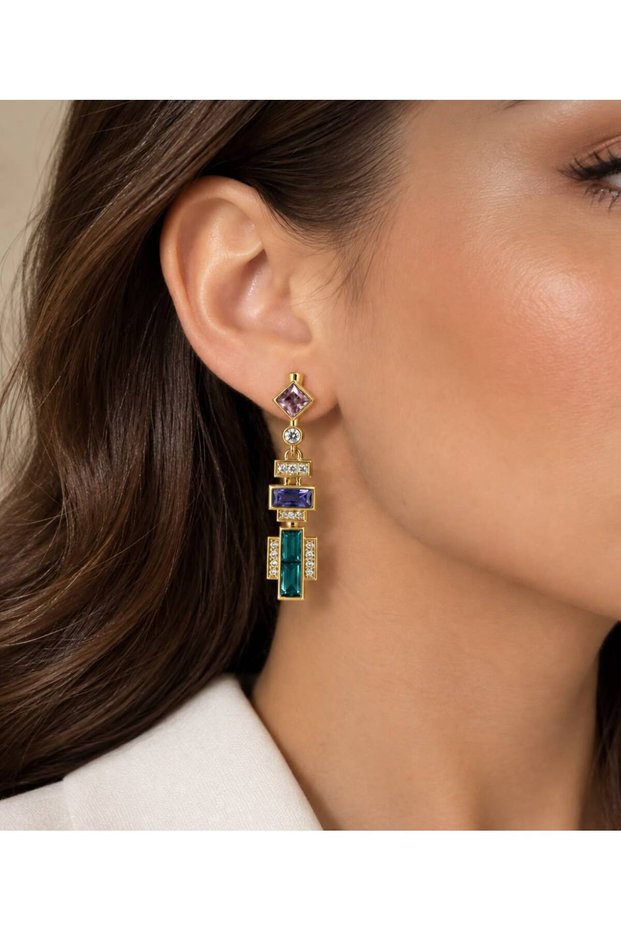 Colorful Quadrilateral Stone Dangle Earrings