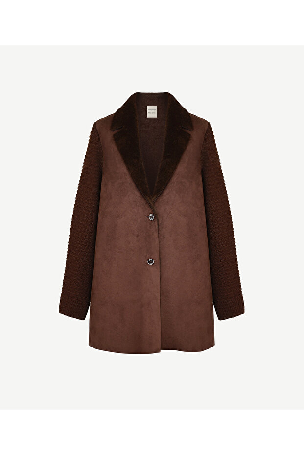 Fur Detailed Knitwear Top Coat