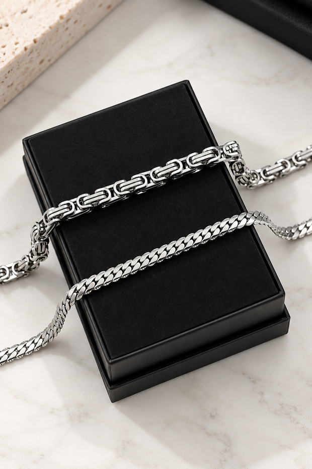 316L Steel Tarnish Free Silver King and Urban Men's Bracelet (2 Pcs)