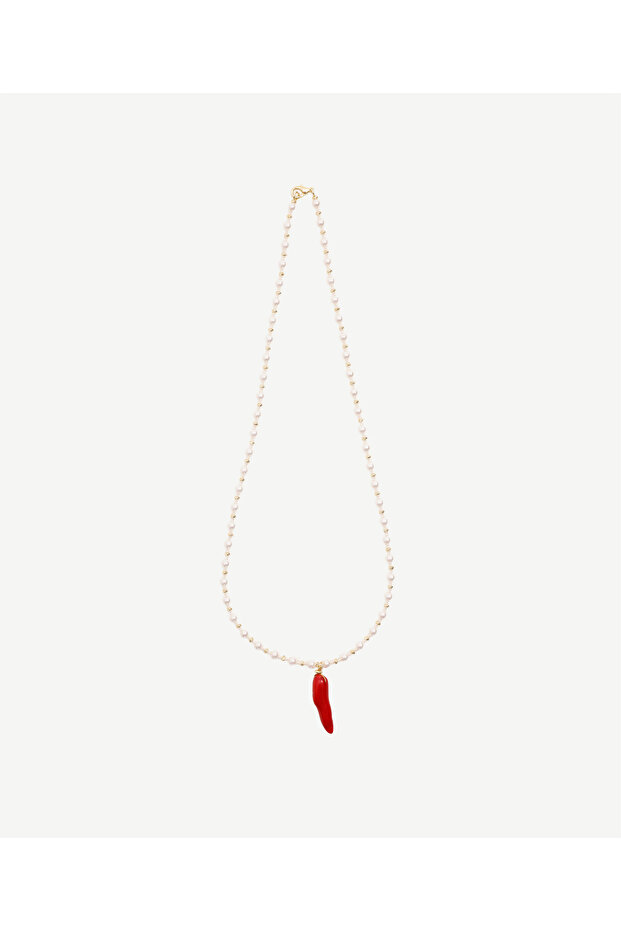 Coral Stone Detailed Pearl Necklace