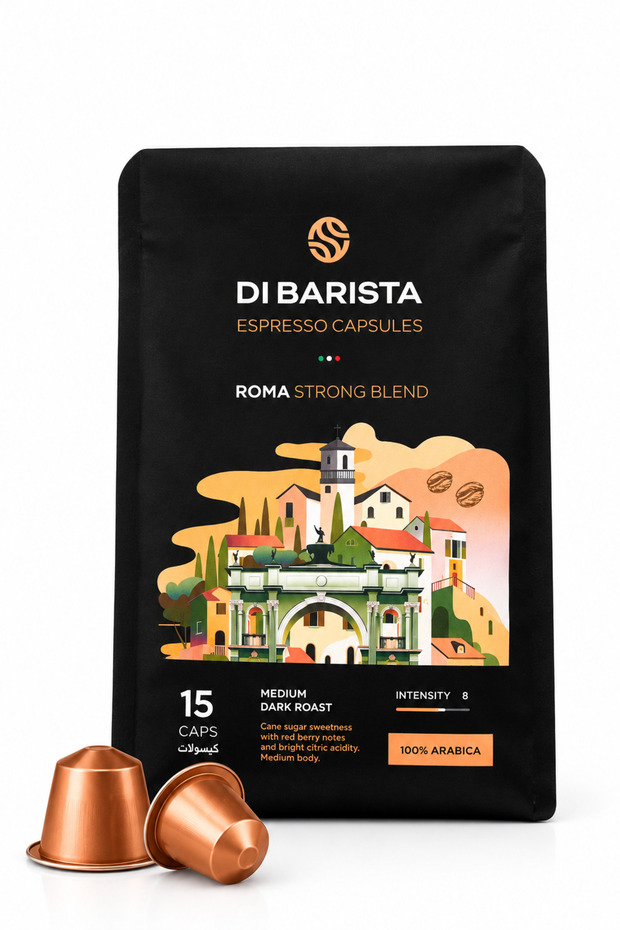 Roma Espresso Capsules - Capsules Bag 15 Pcs | Signature Arabica Blend | Red Berry Citrus | Nespresso Compatible