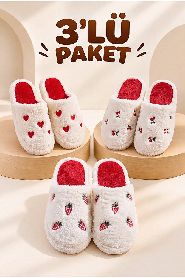 Advantageous 3-Pack of Warm Home Slippers with Fur Inside, Dowry Slippers, Winter Slippers, Noiseless, Lightweight, Orthopedic Sole