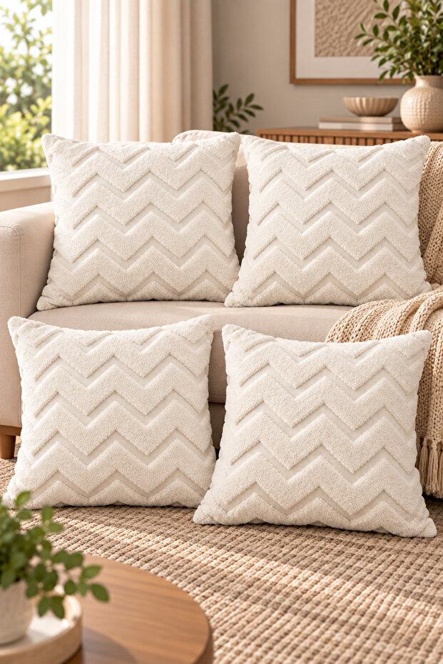 Plush Decorative Throw Pillow Cover Nordic Zigzag-Herringbone Set of 2 / 4 42X42 cm