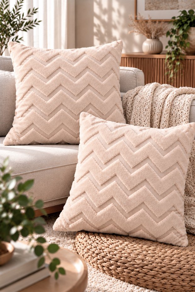 Plush Decorative Throw Pillow Cover Nordic Zigzag-Herringbone Set of 2 / 4 42X42 cm