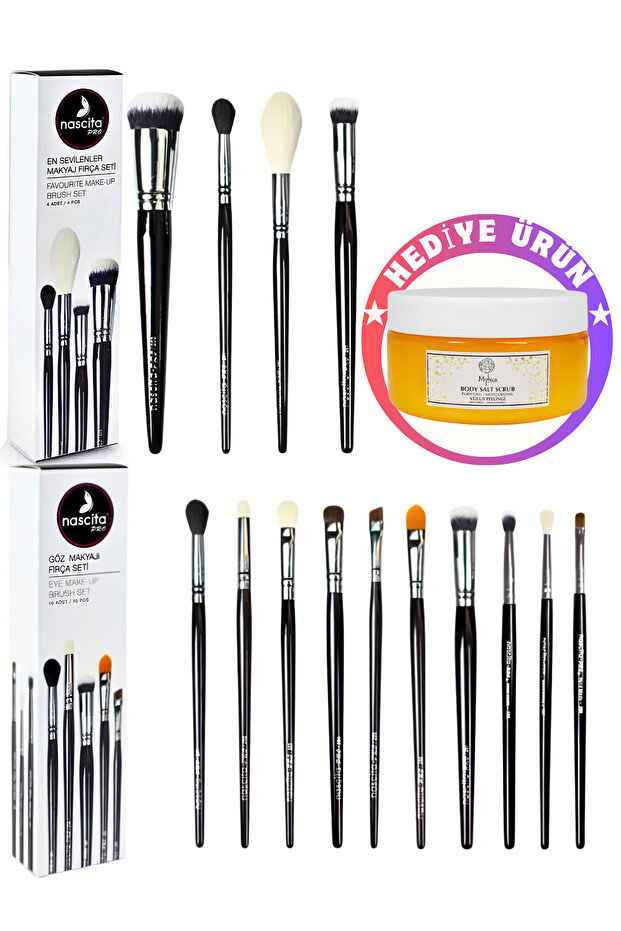 4-Piece Most Favorite Makeup Brush Set + 10-Piece Eye Makeup Brush Set