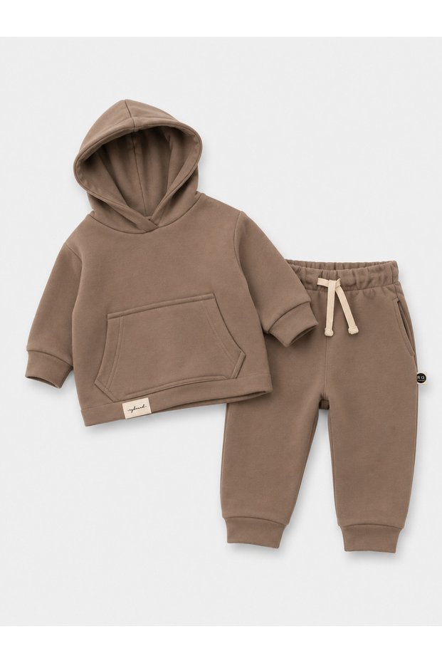 Baby 3 Threaded Hooded Tracksuit Set Stone 6 Months–4 Years Rg399