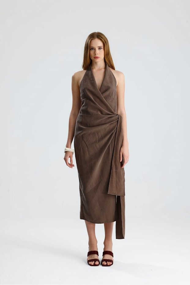 Luna Double Breasted Tie-Dye Brown Dress