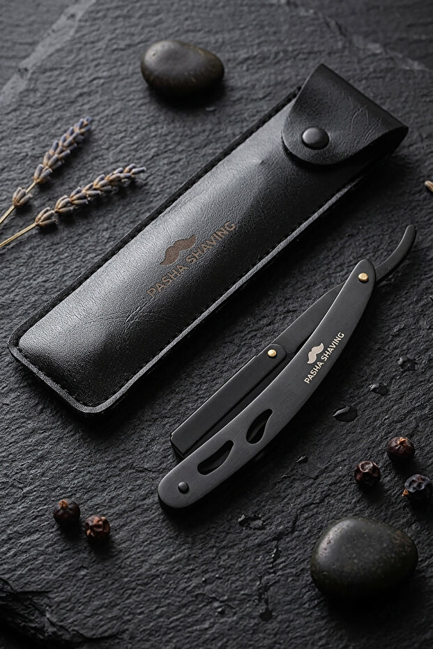Stainless Steel Black Shaving Razor, Perfect Balance and Grip, Carrying Case and 5 Pcs Razors Gift