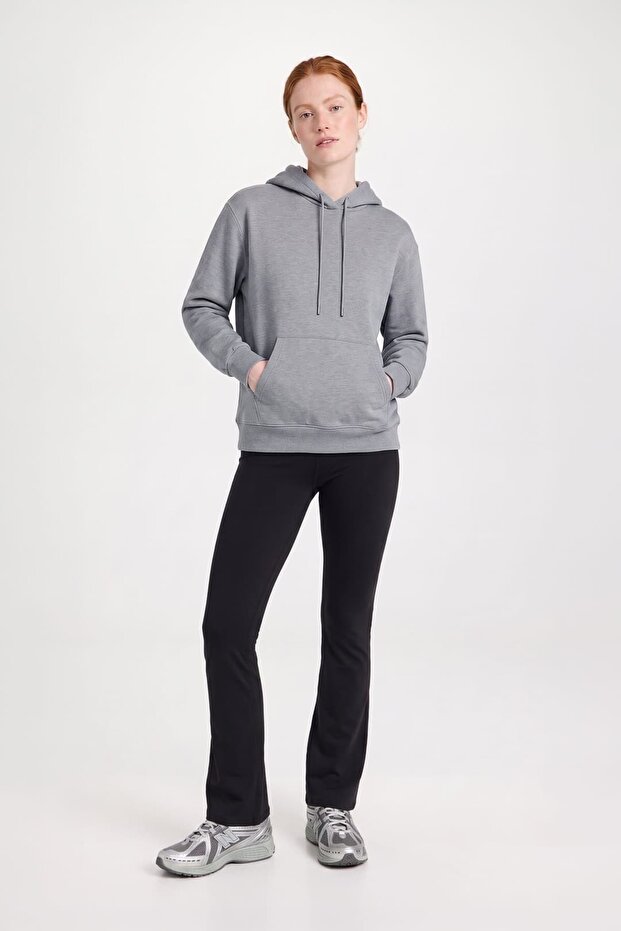 Women's Hooded Pocketed Gray Sweatshirt Long Sleeve