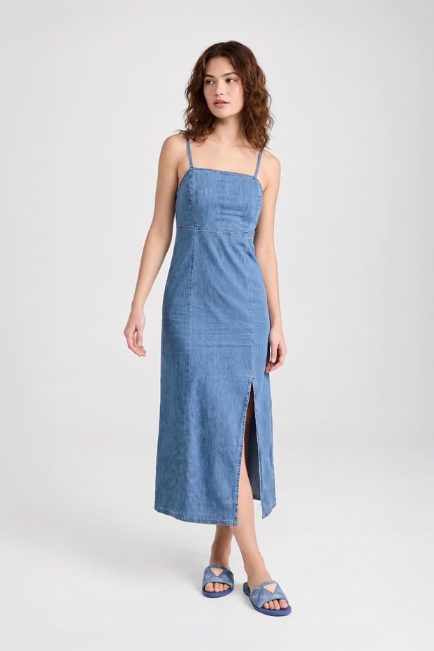 Slim Strap Slit Jean Dress