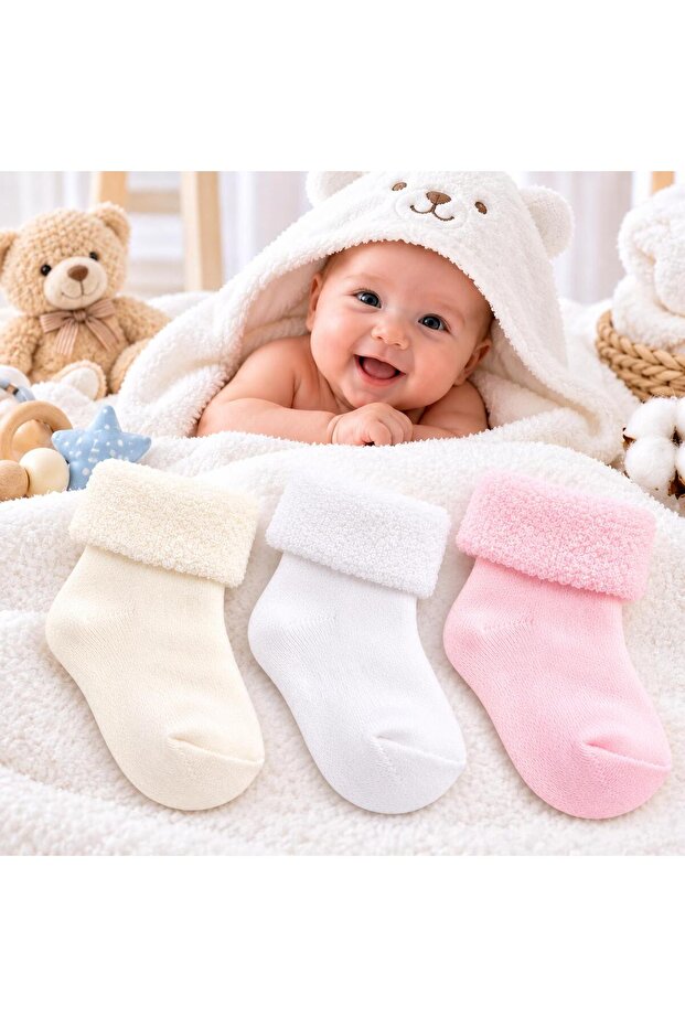 Baby 0/6 Months Towel Winter Girl Baby Socks / 3 Pairs / Premium / Newborn