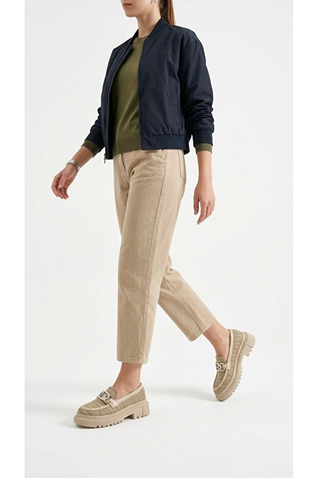 Plus-Plus029-1428 Women's Daily Thick Light Sole Beige Straw Knitted Patterned College Shoes