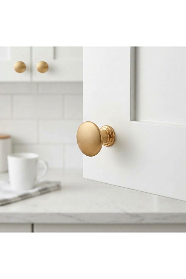 Mussel Matte Gold Button Handle Luxury Country Kitchen Furniture Cabinet Drawer Handle 35 mm Diameter