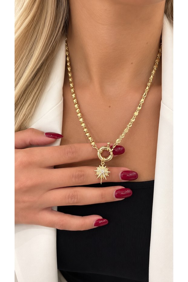 North Star Model Design Zircon Stone Stainless Steel Necklace 45+5 cm