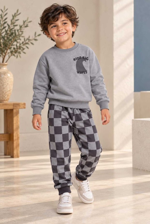 Dama Patterned Cotton Seasonal Fabric Bottom and Top 2-Piece Set