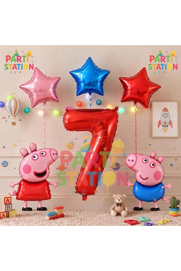 Peppa Pig Concept 7 Year Old Star Balloon Set Pink Pig Peppa Pig George Theme Birthday Foil Balloon