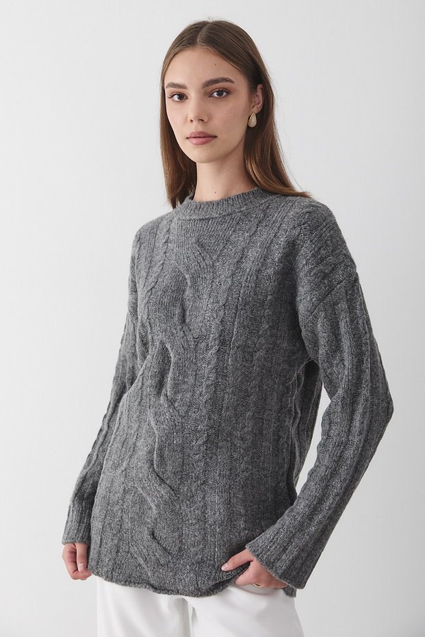 Women's Anthracite Knitted Patterned Sweater