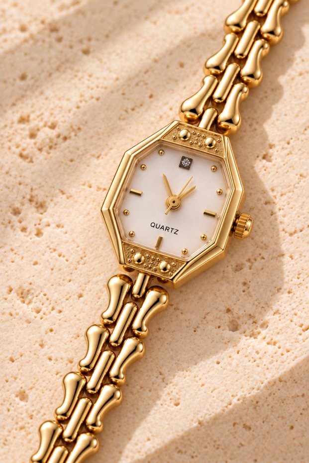 Mi̇as Women's Wristwatch Gold Color Octagon Case Minimal Dial Elegant Steel Band Stylish Analog Watch 2026