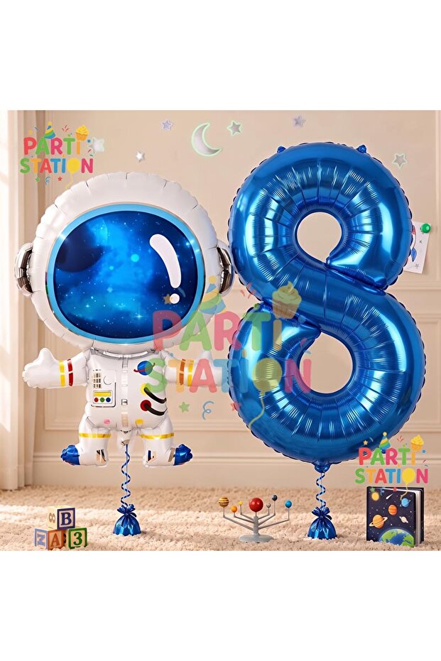 Space Astronaut Concept 8 Years Old Balloon Set Space Astronaut and Navy Blue Number Balloon Birthday Balloon Set