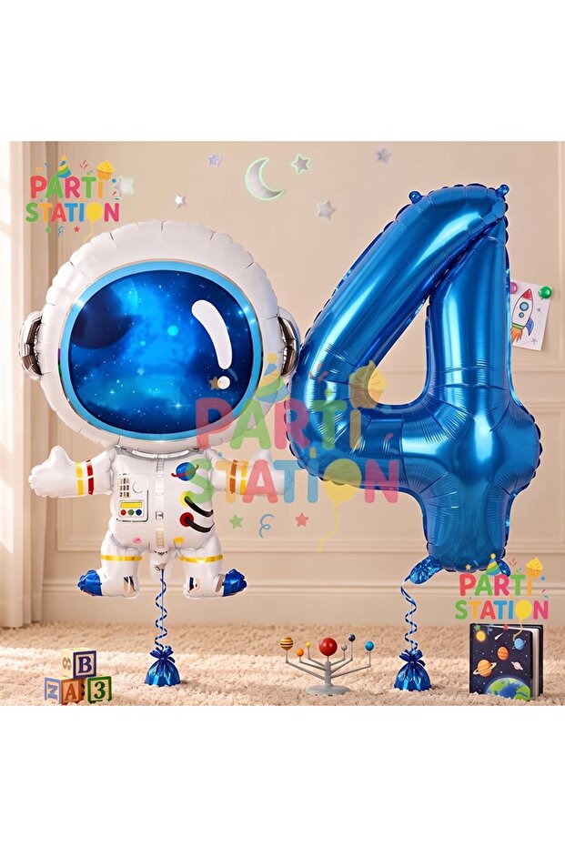 Space Astronaut Concept 4 Years Old Balloon Set Space Astronaut and Navy Blue Number Balloon Birthday Balloon Set