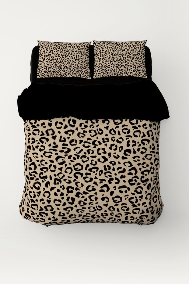 Golden Leopard - Leopard Patterned Double Hybrid Duvet Cover Set - with Sheets