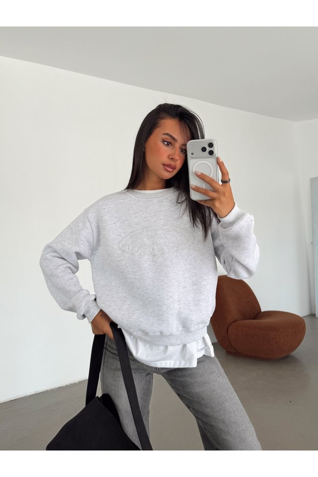 Hopeful Embroidery Sweatshirt - Gray