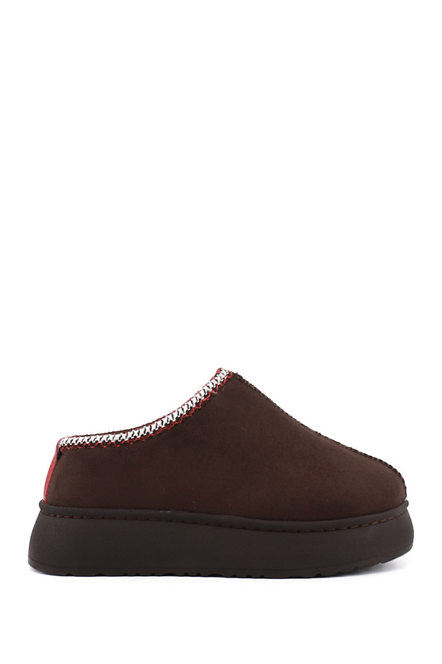Women's Brown Suede W Tazz Thick Soled Fur Slippers
