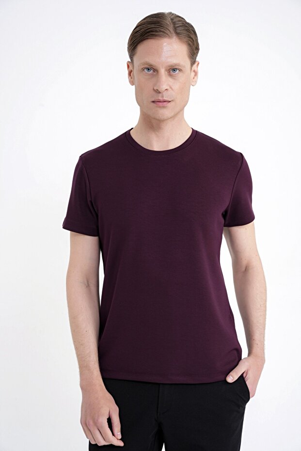 Comfort Fit Crew Neck 97% Stretch Cotton Plum T-Shirt Ts 885
