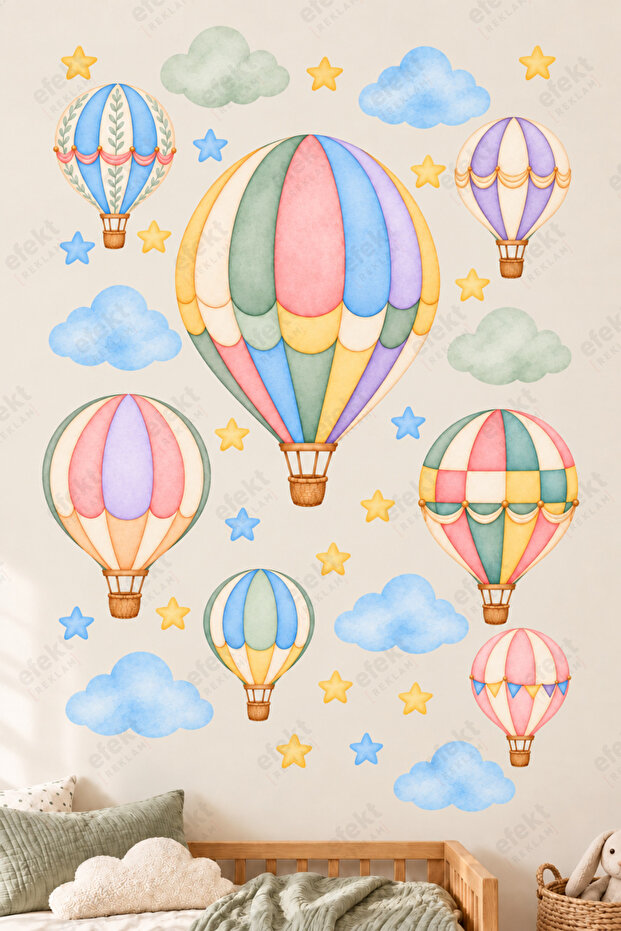 Flight to the Dreamland Balloon, Cloud and Star Children's Room Wall Sticker Set
