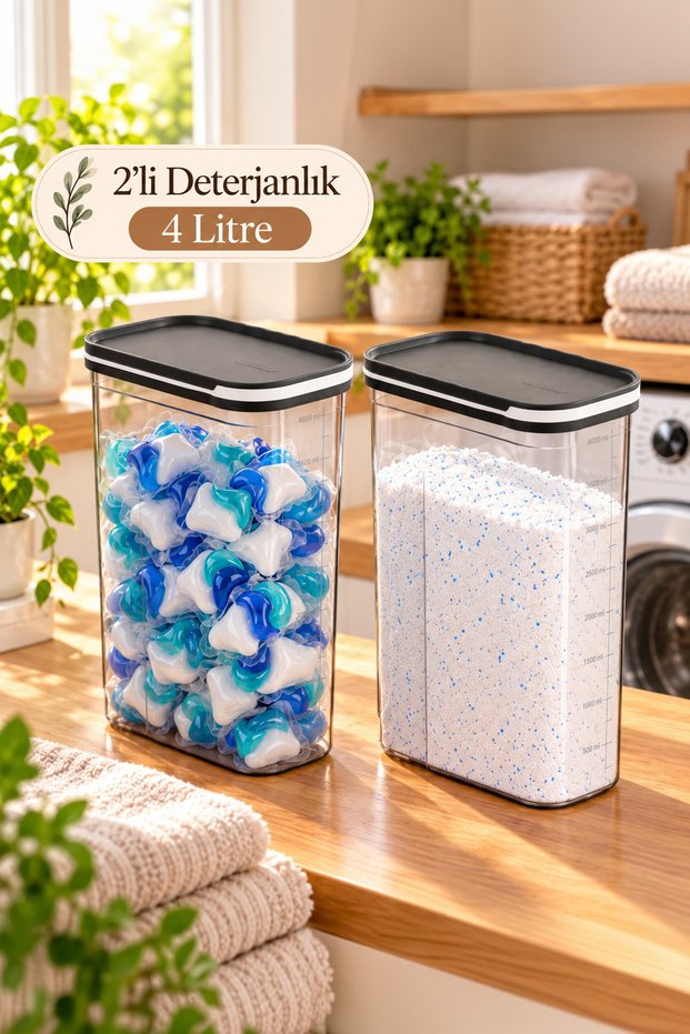 1977 2-Piece 4 Lt Powder and Tablet Detergent Storage Box Storage Container Transparent-Anthracite