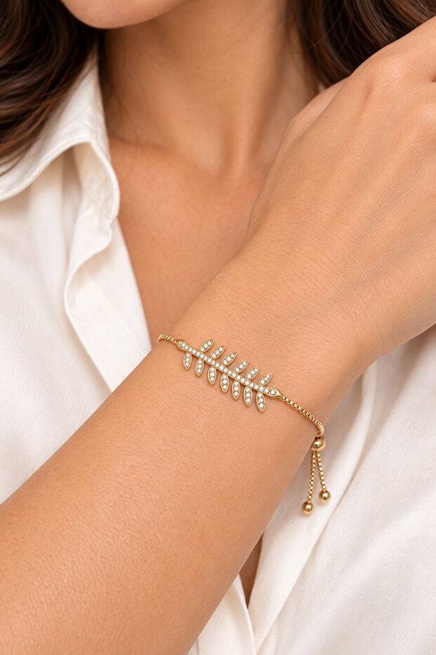 Women's Olive Branch Elevator Bracelet - Gold Color - (with Surprise Gift)