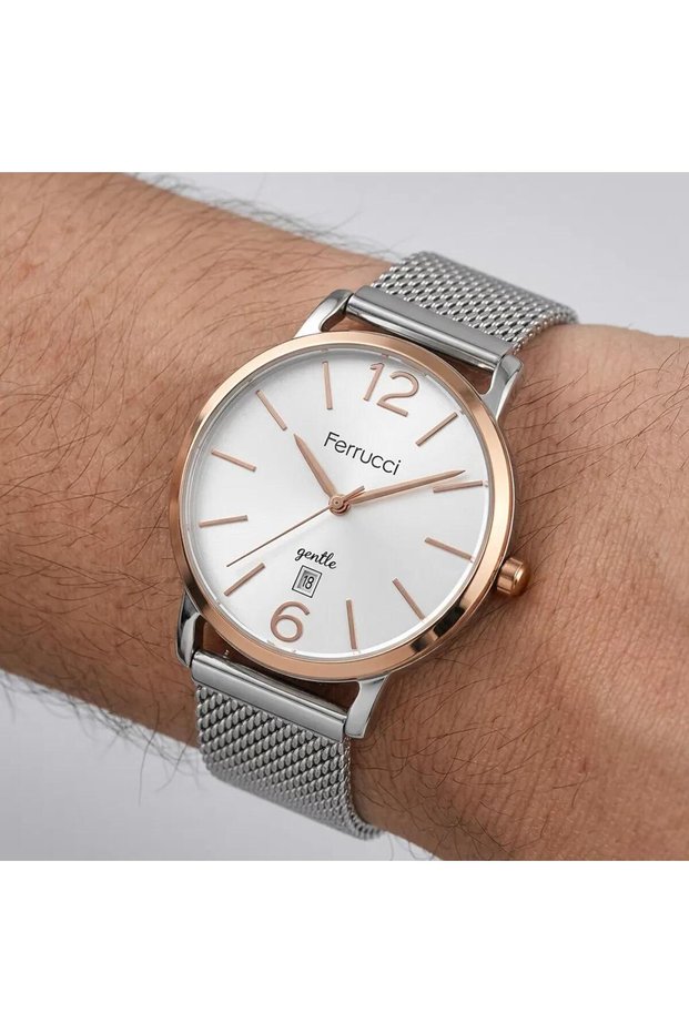 Steel Mesh Band Silver Color Silver Dial Men's Wristwatch with Calendar