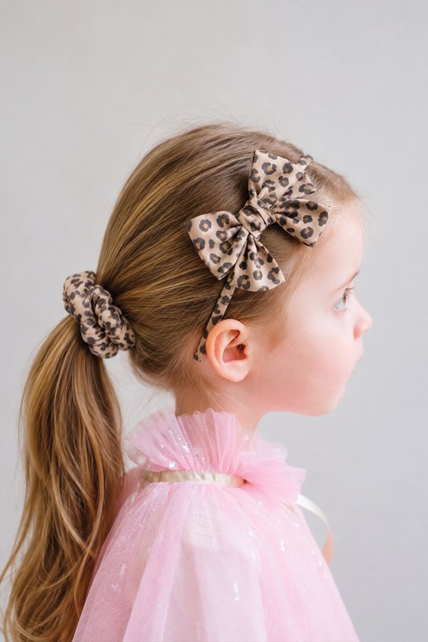 Crown Bow Elastic Buckle Set Leopard Pattern