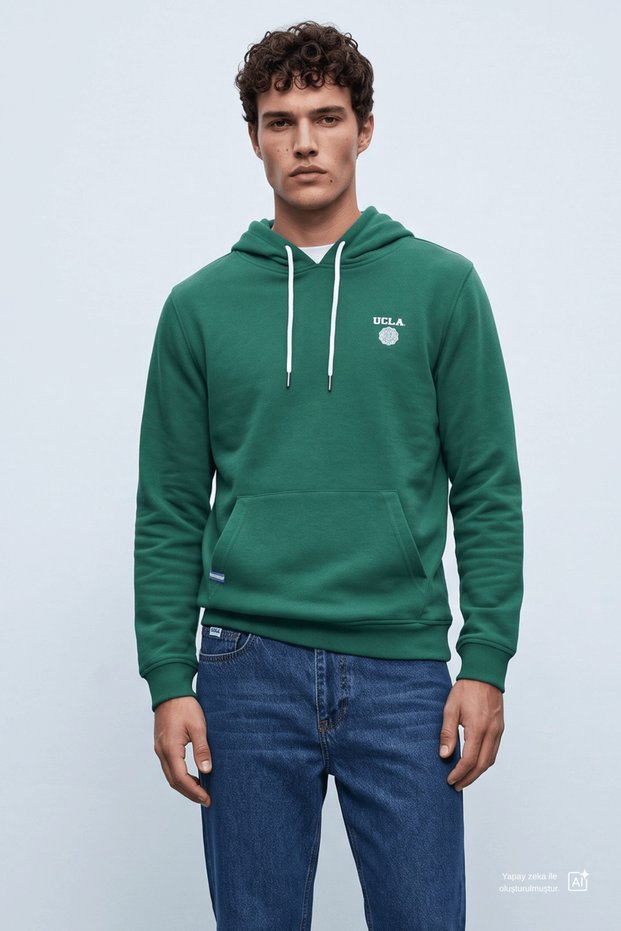 Nevada Green Hooded Printed Standard Fit Men's Sweatshirt