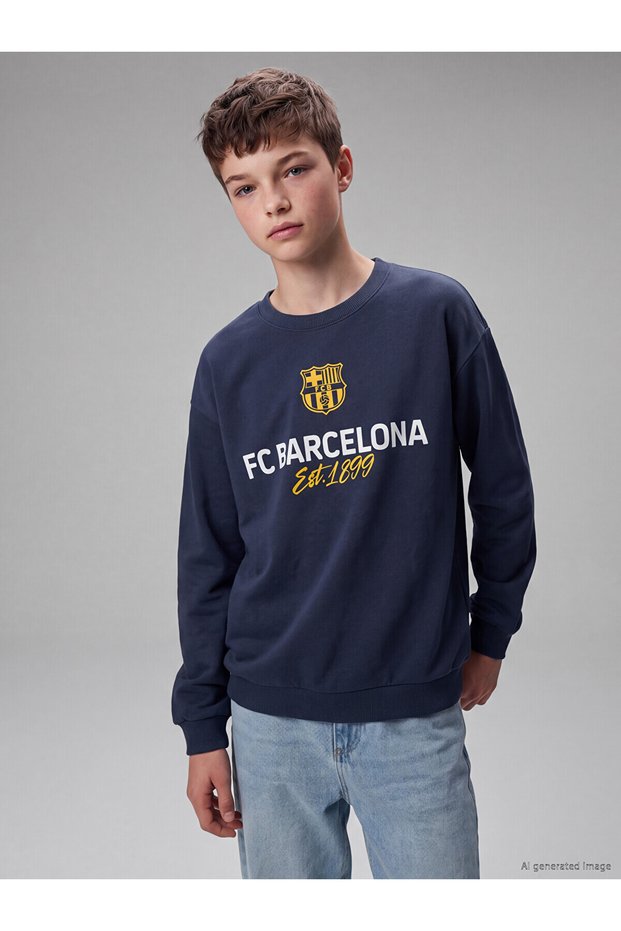 Peak New Season Navy Blue Printed Boys' Sweatshirt