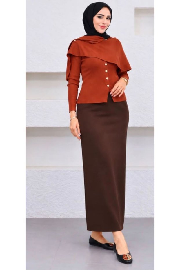 Scuba Fabric Pencil Skirt with Elastic Waist