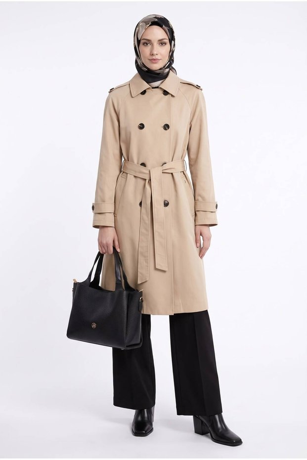 Trendy Raglan Sleeve Button Detailed Winter Lined Trench Coat